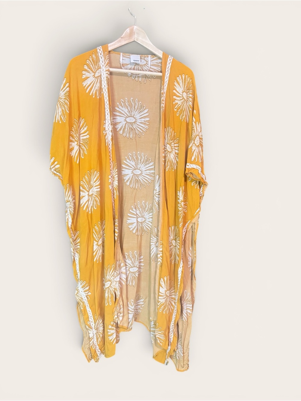 Sonoma Goods For Life Mustard Yellow Daisy Floral Lace Trim Kimono Cover Up